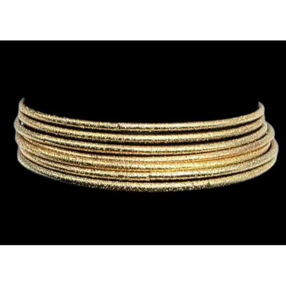 Macy's Gold-Tone Bangle Bracelet Set Of 7 Thin Lightweight Textured Metal Skinny - Picture 1 of 8
